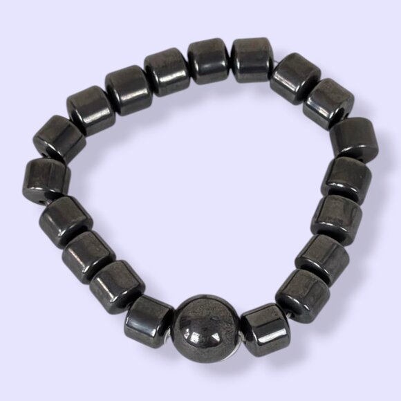 Cylindrical Magnetic Hematite Beaded Bracelet - Picture 2 of 5